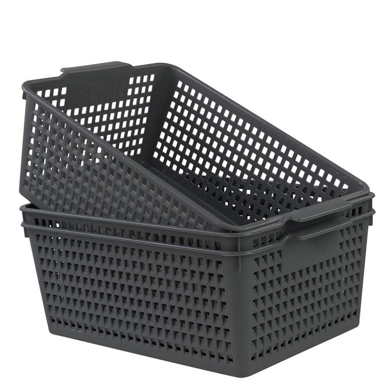 Ortodayes 3 Packs Grey Storage Baskets, Plastic Kitchen Organizing Bins - Image 1